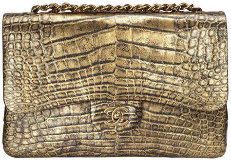 chanel classic flap gold mock alligator new collection